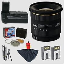Sigma Zoom Super Wide Angle 10-20mm f/4-5.6 EX DC HSM Autofocus Lens & Opteka Battery Pack Grip / Vertical Shutter Release & 2 NB-2LH Batteries (2400 mAh Total) & Filters & Accessories for Canon EOS Digital Rebel XTi & Rebel XT