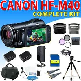 Canon Vixia Hf M40 Hf-m40 Hfm40 Flash Memory Camcorder + Wide Angle Lens + 2x Telephoto Lens + 3pcs Filter Kit + 16gb Sdhc Memory + 2x Replacement Battery + Rapid Charger + Camcorder Case + Tripod and More (16gb Complete Kit)