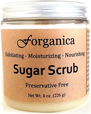 Forganica Sugar Scrub. Gentle Exfoliating Body Scrub with Skin Loving Oils and Body Butters. Unscented, NO Preservatives, NO Parabens, NO Artificial Fragrances. Made in the USA.