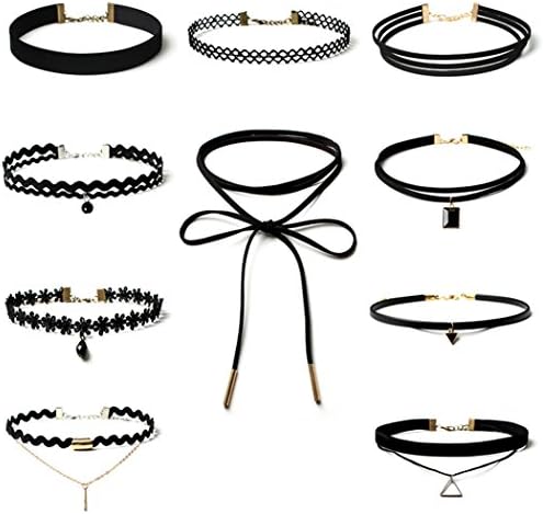 Vomocase 10 Pieces Choker Necklace for Women Girls, Black Classic Velvet Stretch Gothic Tattoo Lace