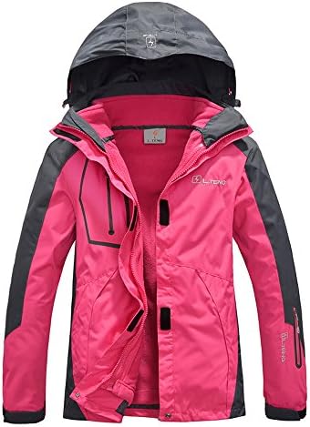 3 in 1 Jacket Hooded Windbreaker Waterproof Fleece Jacket Skiing Coat TTL005 Woman Rose XXL