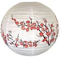 Red Peach Blossom Flowers White Color Chinese/Japanese Paper Lantern/Lamp 16" Diameter - Just Artifacts Brand