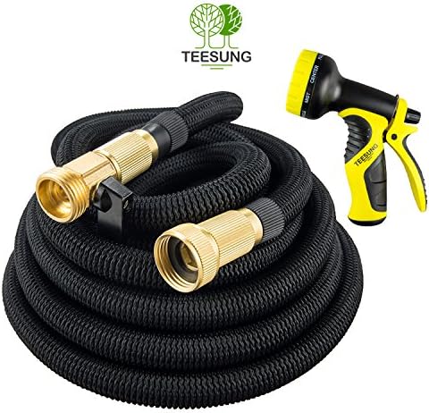 Expanding Garden Hose, 100 Feet Expanding Heavy Duty Expandable Strongest Garden Water Hose with Shut Off Valve Solid Brass Connector and 9-pattern Spray Nozzle