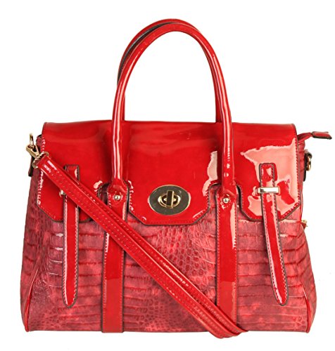 Rimen & Co. Bayswater Crocodile Animal Print Tote Satchel Large Purse Women Handbag Accented Top Handle Front Turn Lock GM-2488 GM-2489