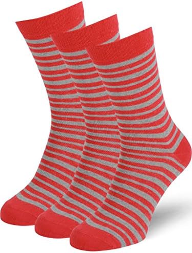 Feetly Men's Combed Cotton Double Stripe Dress/Casual Socks 3pk, European Quality, Mid Gray, 47-50 EU shoe size