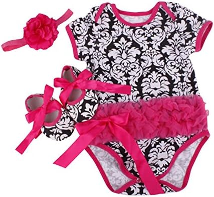 Dorara(TM) Toddle Baby Girls' Clothing Set Black Damask Outfit (L: 6-12 months)