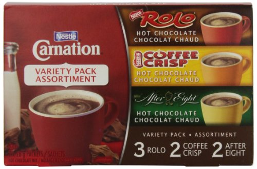 Carnation Hot Chocolate Variety Pack Rolo, Coffee Crisp, After Eight, 7-Count Box, 28g Envelopes