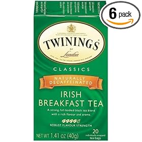 Twinings Irish Breakfast Decaf Tea, Tea Bags, 20-Count Boxes (Pack of 6)
