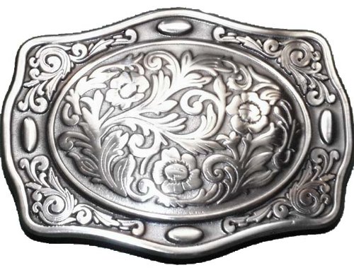 W6 WESTERN FLORAL SILVER BELT BUCKLE Cowboy Rodeo