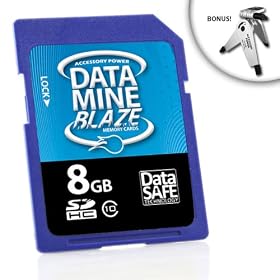 DataMINE Premium High-Speed Class 10 8GB SDHC Flash Memory Card for Canon EOS Rebel T3i , Nikon D3100 , Sony A77 , Fujifilm X-Pro1 and Many More Digital SLR Cameras! ** Includes Miniature Tripod! **