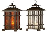 Set of 2 Iron and Glass Arts & Crafts Candle Lanterns