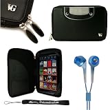 Black Slim and Durable Professional Portfolio Cover Protective Carrying Case with handles and memory card slots for Pandigital Novel 7" Color Multimedia White eReader + Includes 4-inch ebigvalue Determination Hand Strap + Crystal Clear High Quality HD Noise Filter Ear buds Earphones Headphones ( 3.5mm Jack )