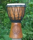 Peace Sign Carved Djembe Drum 11-12 Tall x 7-8 Head