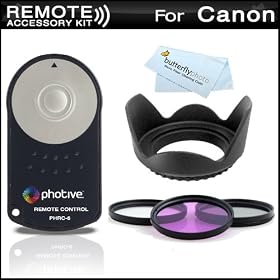 Photive RC-6 Wireless Shutter Release Remote Control For Canon Digital Rebel T4i, T3i, T2i, T1i, XT, Xti, 5D, 7D DSLR (Canon RC-5 & RC-6 Replacement) + 58mm Multi-Coated 3 Piece Filter Kit (UV-CPL-FLD) + 58mm Lens Hood + MicroFiber Cleaning Cloth