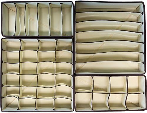 Deler Collapsible Storage Boxes Bra Underwear Socks Closet Organizer Drawer Divider 4 Set Beige