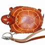 Handmade Real Leather Coin Purse W/wristlet Strap, a Turtle Pattern,zip Closure. A Unique Leather Craft Item (Brown)