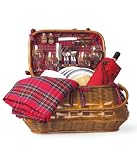 Picnic Time Highlander 21in. Rattan & Bamboo Basket w/ Deluxe Service For 4 (Red Tartan)