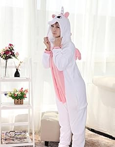 Skycastle(tm) High Quality Pink Unicorn Cartoon Animal Shaped Winter Unisex One-piece Pajamas Hoodie Sleepwear Cosplay Costume (M) (M)