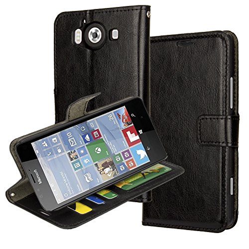 Nokia 950 Case,Microsoft Nokia Lumia 950 Wallet Leather Case AomaxÂ® Wallet Card Slot View Stand Premium Protective Leather Cover Case For Microsoft Nokia Lumia 950 (R64 Black)