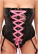 Plus Size Patent Leather PVC Ribbon Laced Corset in Black/Pink 1x 2x 3x