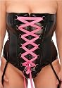 Plus Size Patent Leather PVC Ribbon Laced Corset in Black/Pink 1x 2x 3x