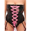 Plus Size Patent Leather PVC Ribbon Laced Corset in Black/Pink 1x 2x 3x ~ Angelique