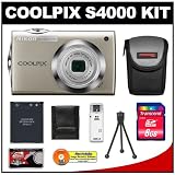 cheap Nikon Coolpix S4000 12 MP Digital Camera with 4x Optical Zoom (Champagne Silver) with 8GB Card + Battery + Case + Accessory Kit