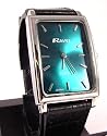 Mens analogue quartz wristwatch - rectangular face and black leather strap W18