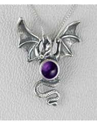 Sterling Silver Dragon of Protection Accented with a Genuine Amethyst