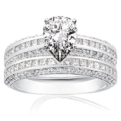 2.55 Ct Pear Shape Diamond Bridal Rings Pave-Set EGL SI