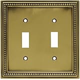 Brainerd 64771 Beaded Double Toggle Switch Wall Plate / Switch Plate / Cover, Tumbled Antique Brass
