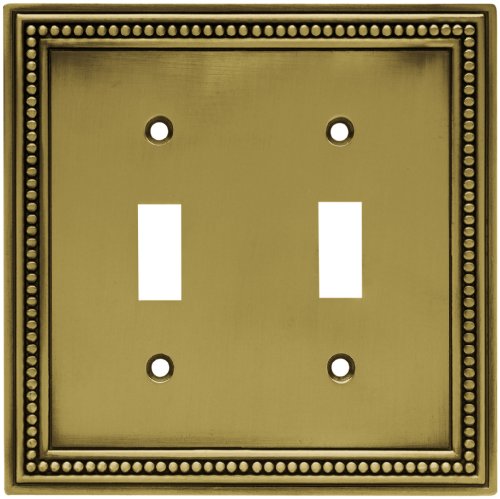 Liberty Hardware 64771 Beaded Double Switch Wall Plate, Tumbled Antique Brass
