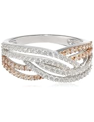 Sterling Silver with Pink Gold Plated Brown and White Cubic Zirconia Criss Cross Ring