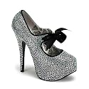 5 3/4 Inch Heel Sexy High Heel Shoes Rhinestone Mary Janes Concealed Platform Satin Ribbon Bow Pink Gold Red