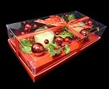 2 Red and Green Holly Christmas Candle Rings with Glass Votive White Candles