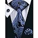 Hi-Tie Mens Blue Striped Solid Plaid Paisley Silk Tie Hanky Cufflinks set