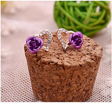 LONERS 1PCS 1 Pairs Gold-Plated Rose Heart Shape Women Girls Stud Earrings (Purple)