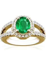 14K Yellow Gold Oval Cut Emerald Ring With Sidestones (GIA Certificate)