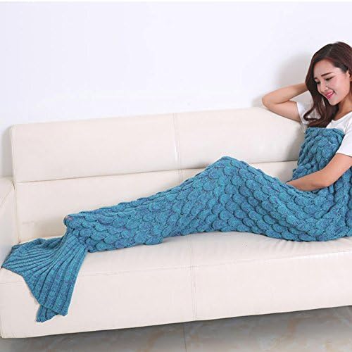 Juissie Warm and Soft Mermaid Tail Blanket,Sleeping Bag Sofa Bed Snuggle Mermaid (Blue 190*190cm) (Blue)