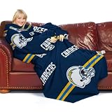 NFL San Diego Chargers Adult Comfy Throw, Officially Licensed Blanket with Sleeves "Stripes" Design