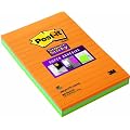 Post-It Super Sticky Notes Lined Ultra Colours 3 Pads (45 Sheets Per Pad) 102 x 152mm - Neon Orange/Light Green/Dark Green