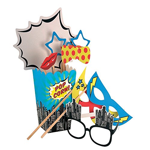 Ginger Ray Pop Art Superhero Party Photo Booth Props, Mixed