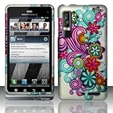 Blue Purple Flower On Silver Premium Design Motorola Droid 3 Rubber Touch H ....