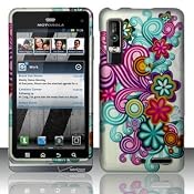 Blue Purple Flower On Silver Premium Design Motorola Droid 3 Rubber Touch Hard Cover Case + Bonus 5.5