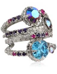 Sorrelli "Northern Lights" Stacked Circular Crystal Silver-Tone Adjustable Ring