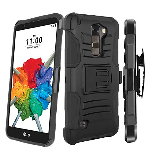 LG Stylo 2 Plus Case,IDEA LINE(TM)Heavy Duty Armor Shock Proof Dual Layer Holster Locking Belt Swivel Clip with Kick Stand + Stylus Pen + HD Screen Protector(Black/Black)