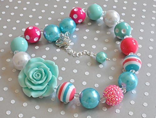 Aqua and hot pink chunky necklace for girls