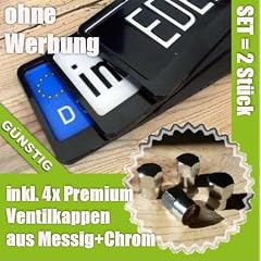 Premium Kennzeichenhalter SET (2 St�ck) Mod. CLASSIC in schwarz / black werbefrei. KlappRahmen Nummernschildhalter Material ABS - TOP Qualit�t, Front App Design inkl. 4 x verchromte Ventilkappen (Messing+Chrom) und Edelstahl V2A Befestigungsmaterial. Passend f�r alle 520 x 110 mm Auto Kennzeichen (nicht f�r �sterreich!)