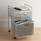 IMAGE OF Silver Rolling Mesh File Cart with 2 Drawers