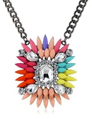 Resin and Crystal Starburst Pendant Necklace, 19"